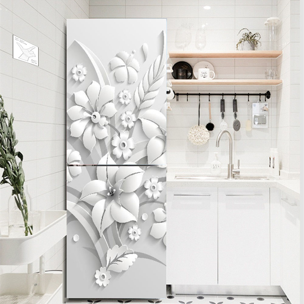 زهرة بيضاء الثلاجة ملصق مزخرفة - مراجعة Kitchen Appliances Refrigerators وسعره